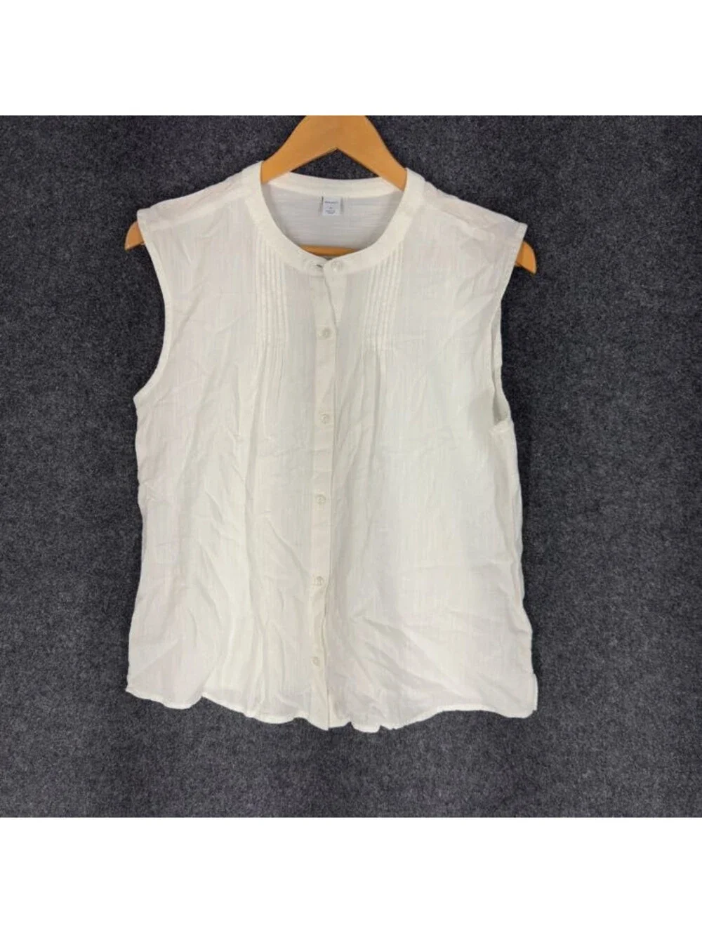Old Navy Top Women M Medium White Button Up Sleeveless Wide Strap Cotton Casual